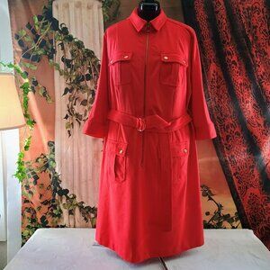 EUC Sharagano Woman Sz 20W Red Zip-Front Utility Safari Belted Shirtdress